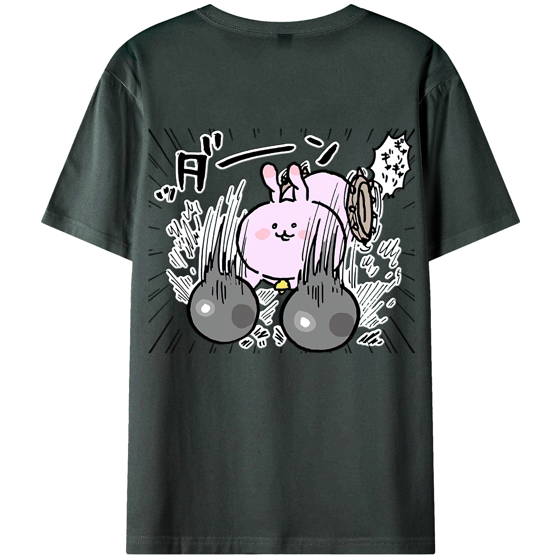 （画像用） ちいかわ うさぎ Chii-kawa usagi 綿100％ メンズ半袖Tシャツ（バックプリント） 通気性